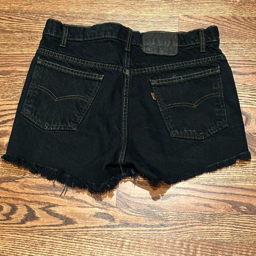 Levi's 550 Vintage Orange Tab Black with Paint Distressed Cutoff Jean Shorts
